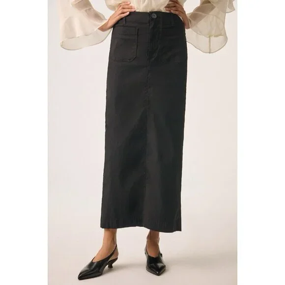Anthropologie The Colette Maxi Skirt Maeve Womens 2X Black Stretch Pockets NWT - Picture 1 of 5
